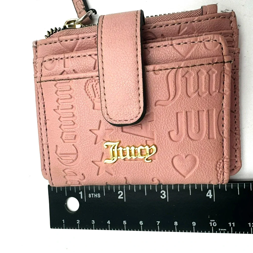 JUICY COUTURE Blush Pink Gold‎ Off The Chain Tab Card Case Zip Snap Wallet